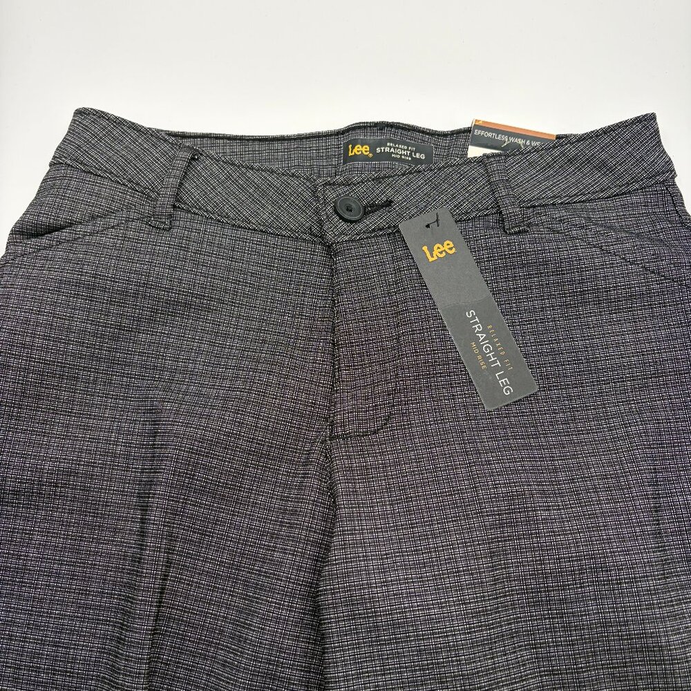 NWT Women's Size 2 Long Lee Black/White Plaid Relaxed Fit Straight Leg Pants
